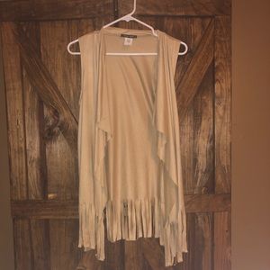 Tan Fringe Sleeveless Cardigan